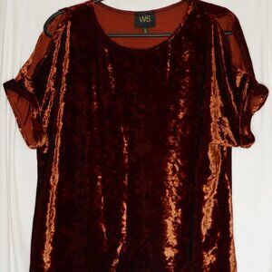 W5 - Orange Velvet Open Sleeve Shirt, S